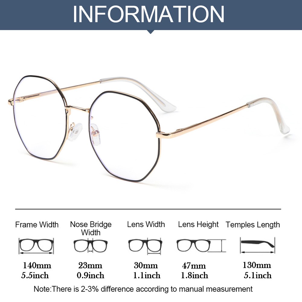 Mắt kính gọng hình lục giác bằng kim loại chống ánh sáng xanh cổ điển thời trang