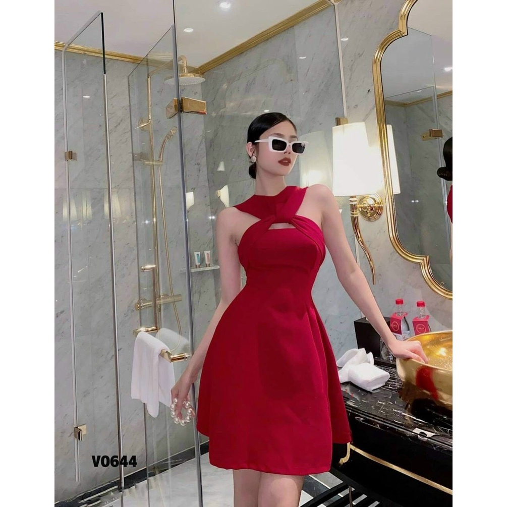 [ Miễn phí ship 2022] Đầm umi cổ yếm xoắn ngực có mút, váy xoè ôm eo thiết kế dự tiệc sang trọng nhiều màu