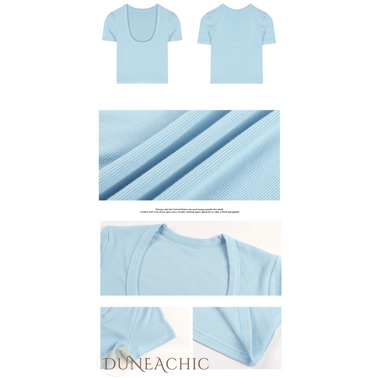 DUNEA Áo Thun Ngắn Tay Cổ Chữ U Thiết Kế Đơn Giản Quyến Rũ Cho Nữ