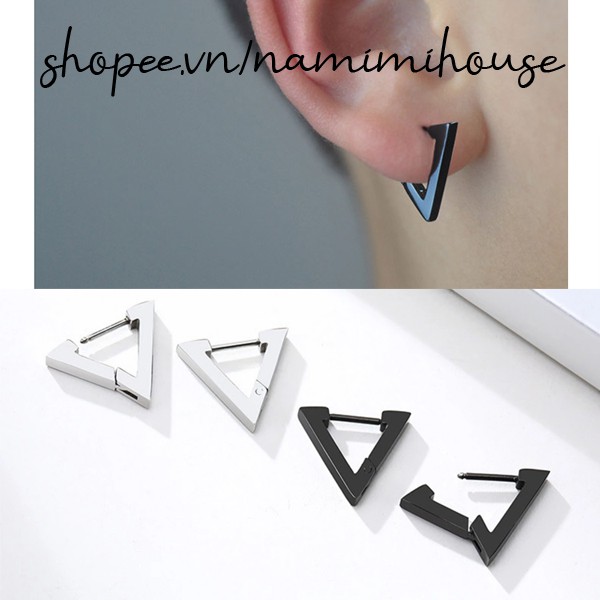 Bông tai nam nữ khoen hình tam giác và khoen tròn nhỏ không rỉ sét phụ kiện trang sức unisex hot trend kpop - nami house