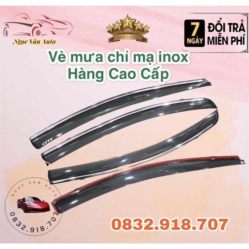 vè mưa Chỉ Mạ HONDA City 2014 - 2020. 2021 Hàng cao cấp ( chỉ viền inox )