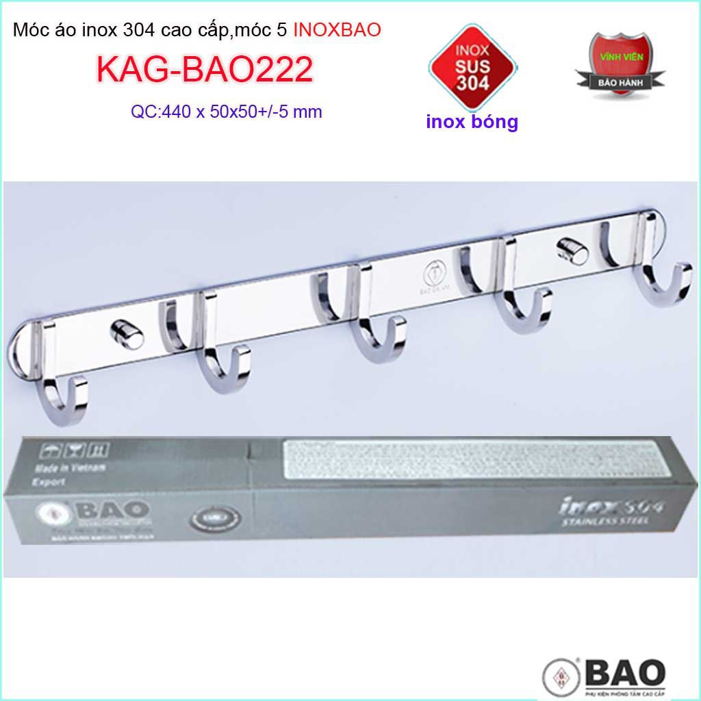 Móc treo đồ cao cấp Inox Bảo, móc áo phòng tắm Inox SUS304 KAG-BAO222