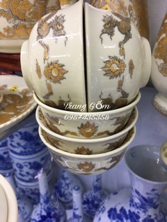 Bộ 10 bát rồng thờ men vàng (phụ kiện đồ thờ)