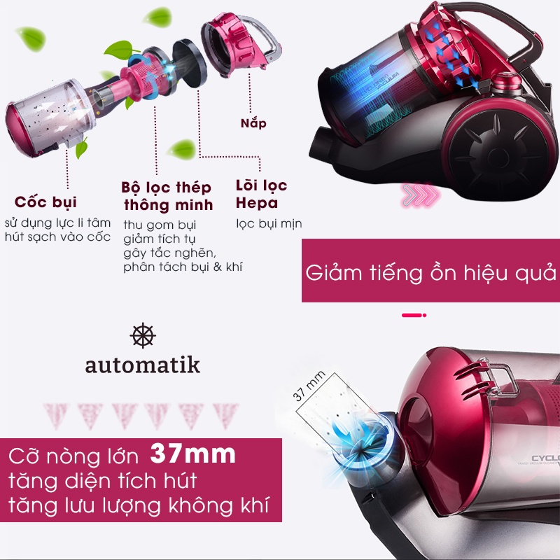 Máy Hút Bụi Gia Đình Công Nghiệp Đa Năng Lực Hút Khỏe, Ô Tô, Sofa, Sàn Nhà Cửa M11 + Tặng Bộ 09 Đầu Hút - Automatik