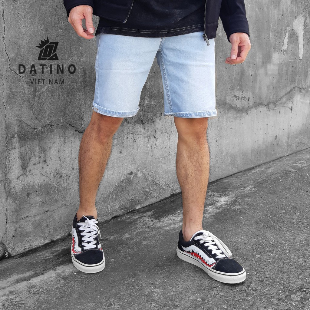 Quần Short Jean Nam DATINO Light Blue Wash chất Denim co giãn bền màu, giặt thường lần giặt máy