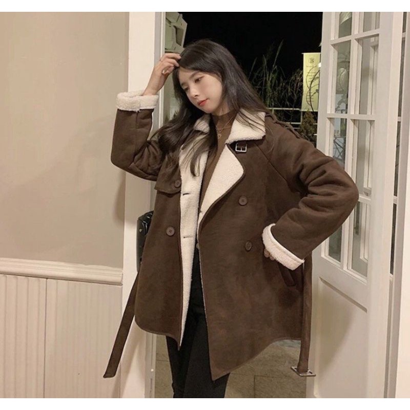Áo khoác da lót lông dáng dài