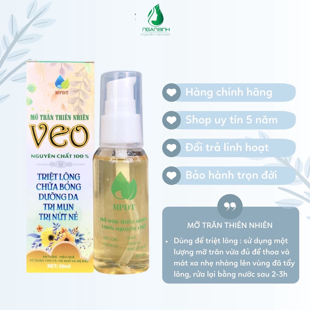 Tinh Chất Mỡ trăn VEO nguyên chất triệt lông nách tận gốc, dưỡng da chân, tay, bụng, bikini, nách láng mịn 50ml
