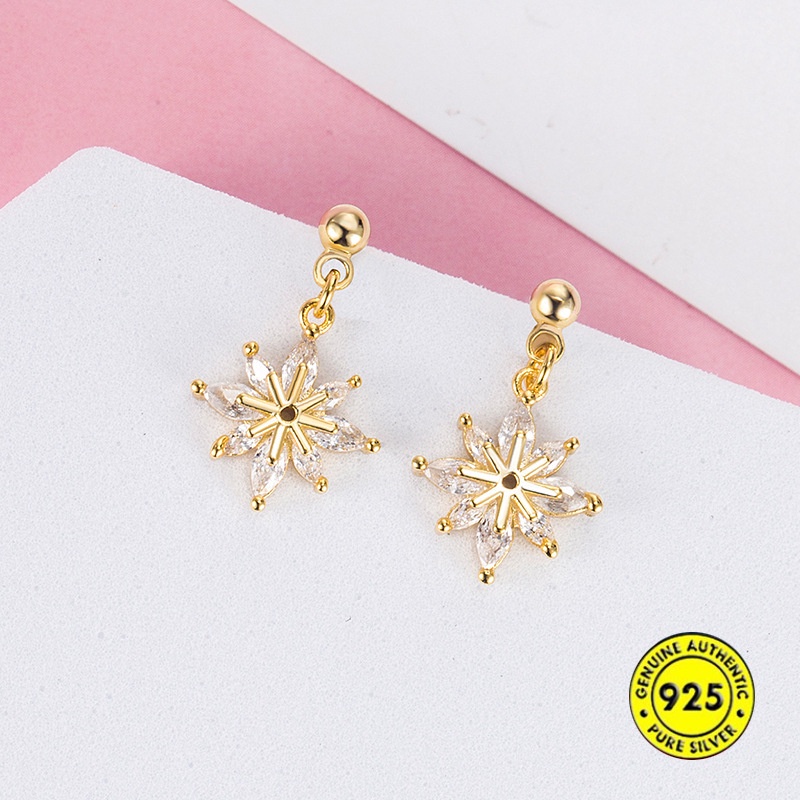 Khuyên Tai Hình Hoa Cúc Mạ Bạc 925 18K Đính Đá Zircon AAA Dễ Thương