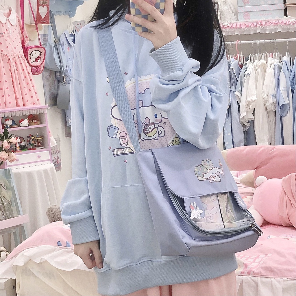 Áo hoodie dáng rộng in họa tiết hoạt hình dễ thương thời trang