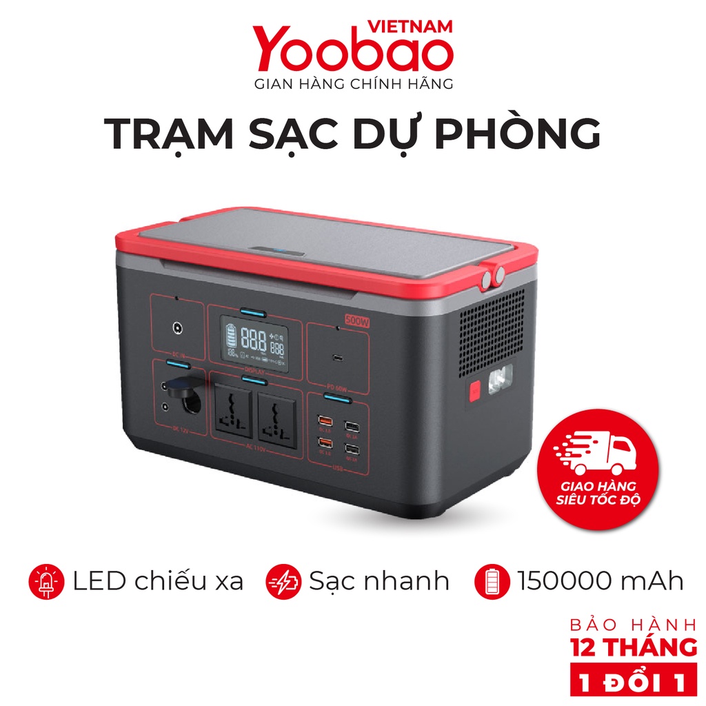 Trạm sạc dự phòng 150000mAh Yoobao EN500S Sạc nhanh PD60W 220V/500W - Hàng chính hãng - Bảo hành 12 tháng 1 đổi 1