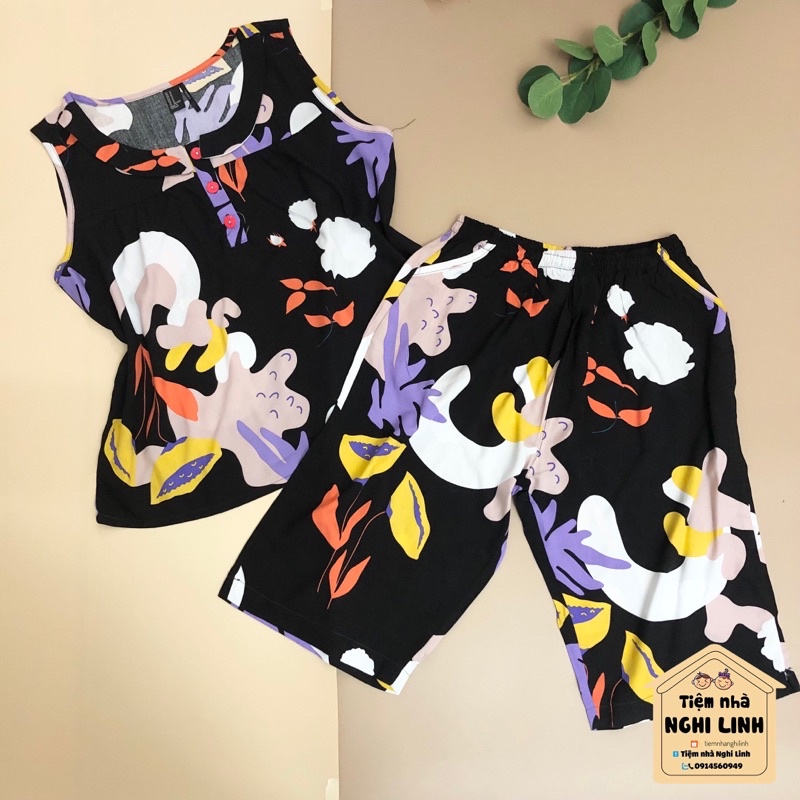 [ MOM ] Đồ bộ tole lanh quần lửng không tay bâu sen nhỏ (40 -73kg) | BigBuy360 - bigbuy360.vn