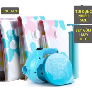 Máy hút chân không quần áo set máy + 10 túi gồm bơm điện và bơm tay