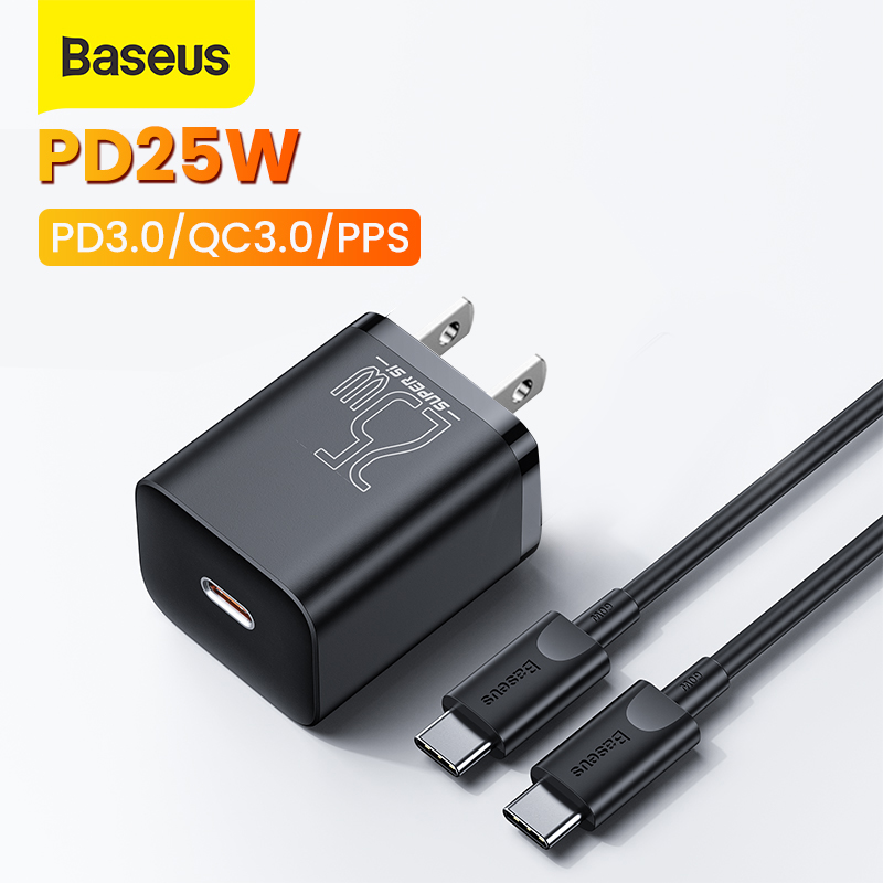 Bộ Sạc Baseus 25w Super Si Loại C Cho Xiaomi Samsung Hỗ Trợ Qc 3.0 Cáp Sạc 1m
