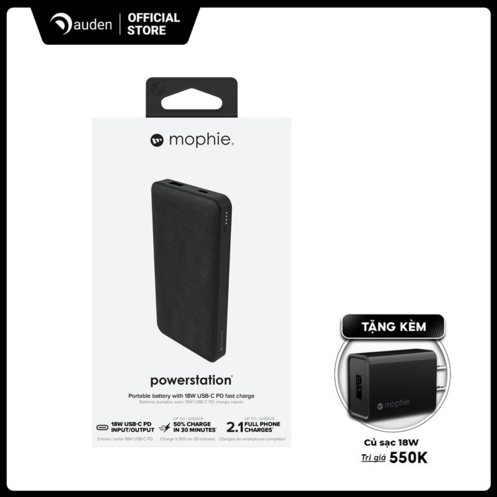 Sạc dự phòng Mophie Powerstation 10,000mAh Power Delivery Hỗ trợ sạc nhanh PD 18W