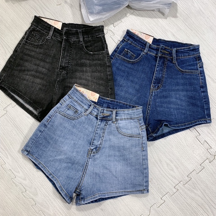 Quần jean shots nữ râu mèo chất Jean co dãn cạp lưng siêu cao