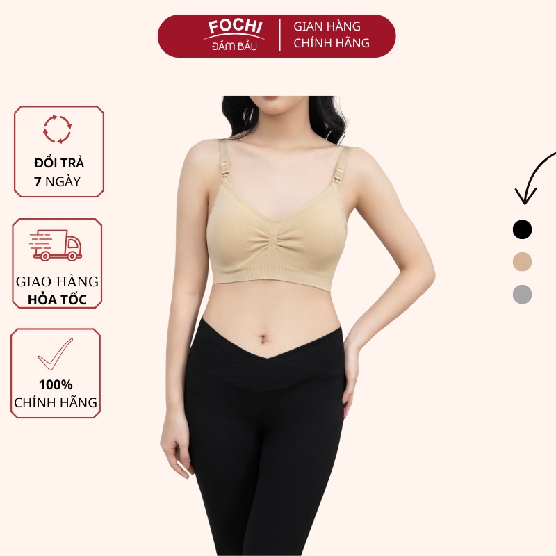 Áo lót bầu nâng ngực không gọng chống chảy xệ, Áo chíp có nút tháo cho con bú co giãn 4 chiều Fochi ANN01-ANN03