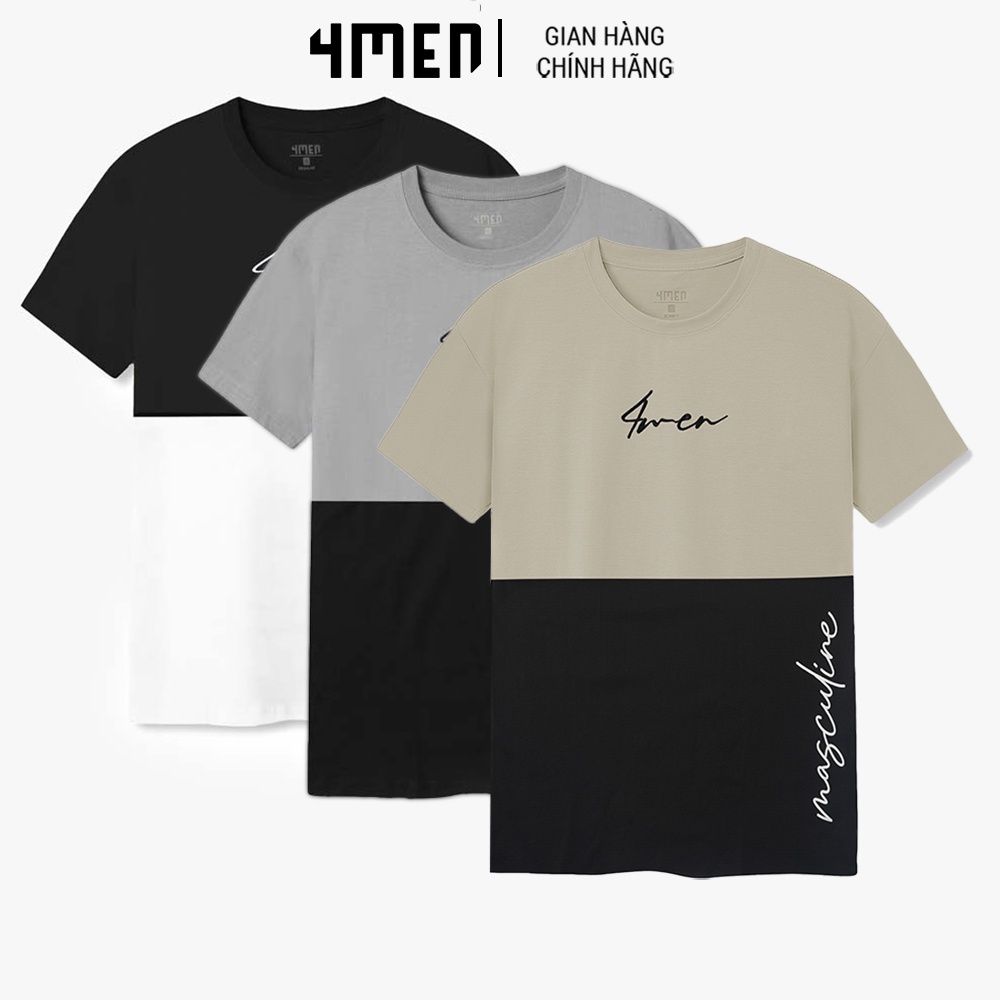 Áo Thun Nam Phối Màu 4MEN AT068 form suông thoải mái, vải cotton thấm mồ hôi, thoáng mát, co giãn, trẻ trung