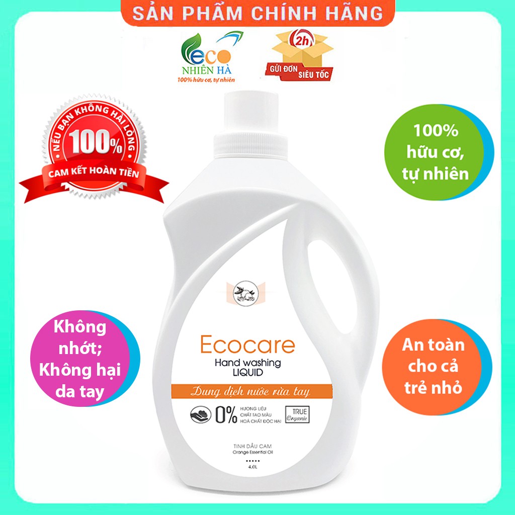 Nước rửa tay diệt khuẩn tạo bọt cam ECOCARE 4L, không khô da tay, an toàn trẻ nhỏ | BigBuy360 - bigbuy360.vn