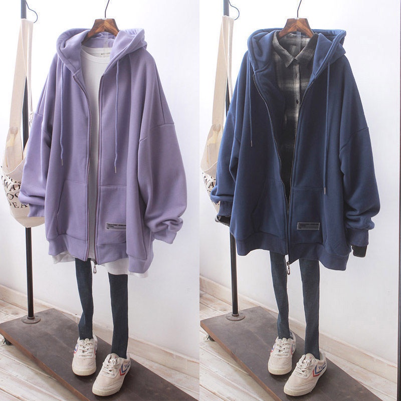 【Yuki】Áo khoác nỉ mũ rộng màu tím mộng mơ