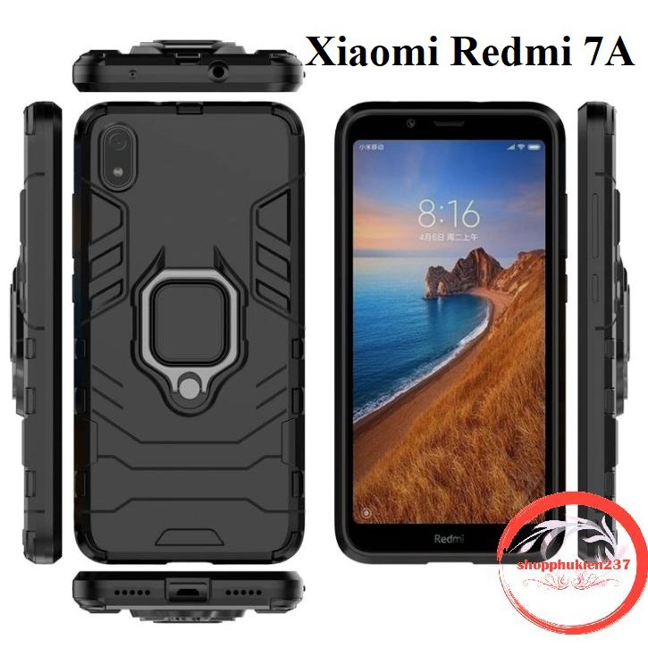 Ốp lưng Xiaomi Redmi 7A Ốp chống sốc Iron Đen Version 3 cao cấp có giá đỡ
