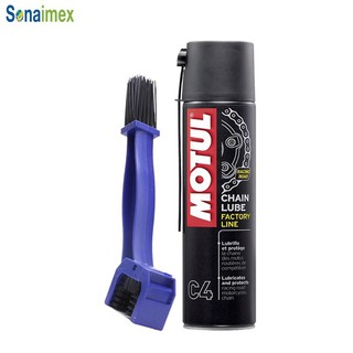 [Combo] Xịt Sên Xe Motul Chain Lube Factory Line C4 400ml và Bàn Chải Chà Sên Xe 3D