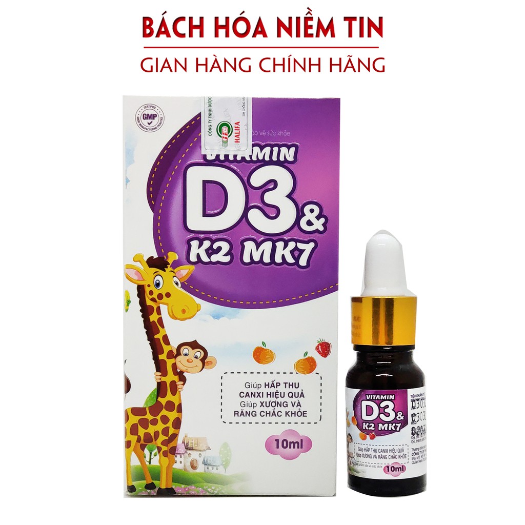 Vitamin D3 K2 Mk7 dạng nhỏ giọt tiện dụng giúp bé hấp thụ canxi tăng trưởng chiều cao, nhanh mọc răng- Lọ 10ml