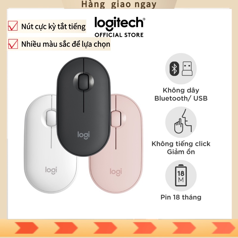 Chuột không dây Bluetooth Logitech Pebble M350 thiết kế siêu mỏng, dùng cực êm, thời lượng pin dài, nhiều màu sắc