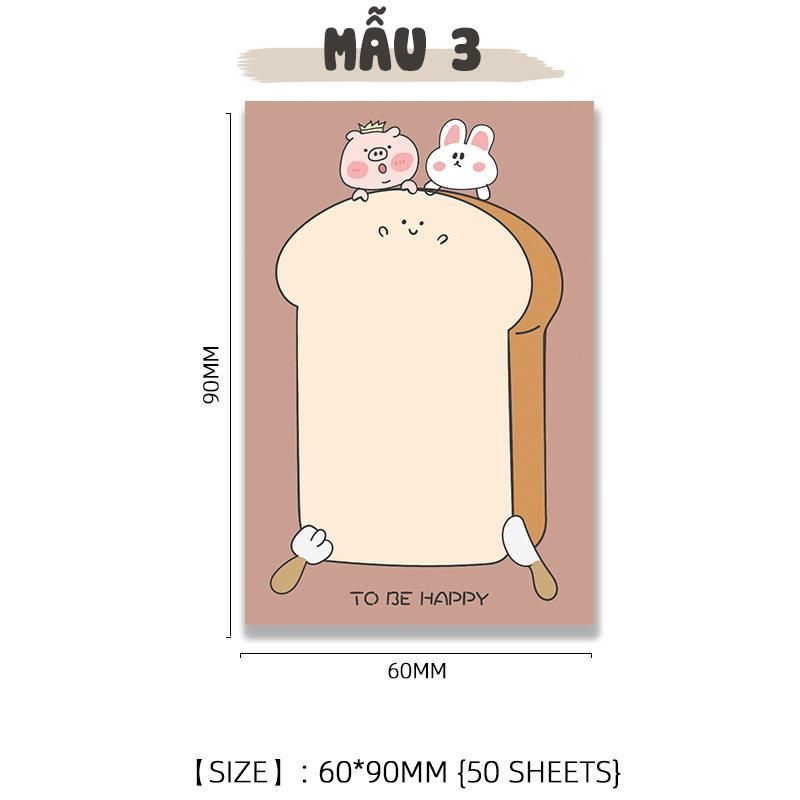Tập 50 tờ giấy note ghi chú check list họa tiết động vật dễ thương 9x6cm GCG01