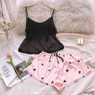 Bộ Đồ Ngủ Pyjama MAI SLEEPWEAR Lụa Mặc Nhà Áo Dây Ben Quần Ngắn Hoạ Tiết Trẻ Trung Cao Cấp MS1021