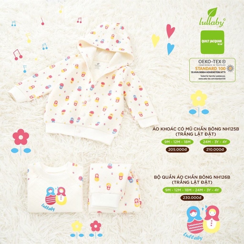 (Hà nam/lullaby)Áo Khoác mũ nỉ Lullaby size 6-9m đến 4y