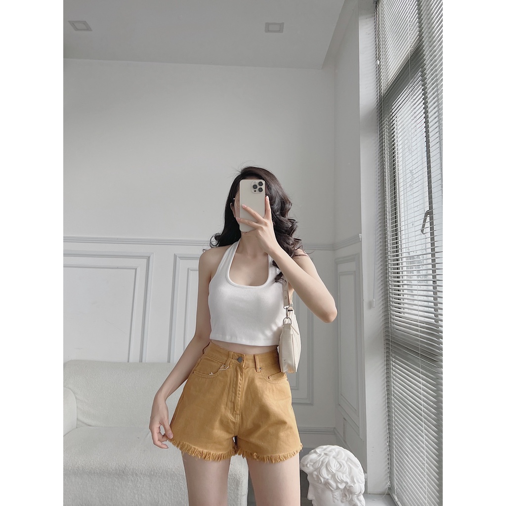 Áo croptop cổ yếm HEYBEE chất thun tăm gân siêu co giãn mềm mịn - COTTON HALTER NECK TOP HAT02