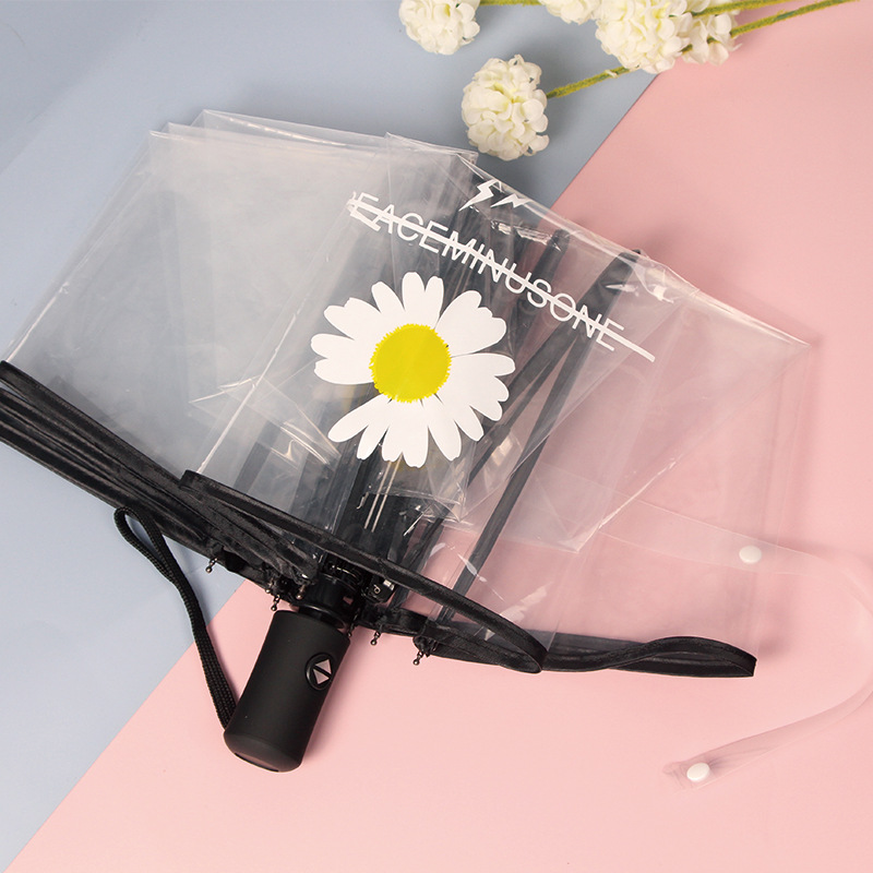 Automatic transparent umbrella folding daisy simple trend Japanese small fresh student wind and wind