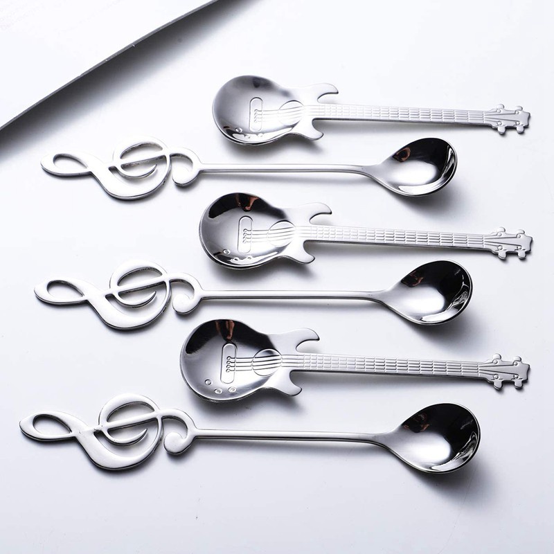 6Pcs Note Spoon and Guitar Spoon Set Teaspoon Stainless Steel