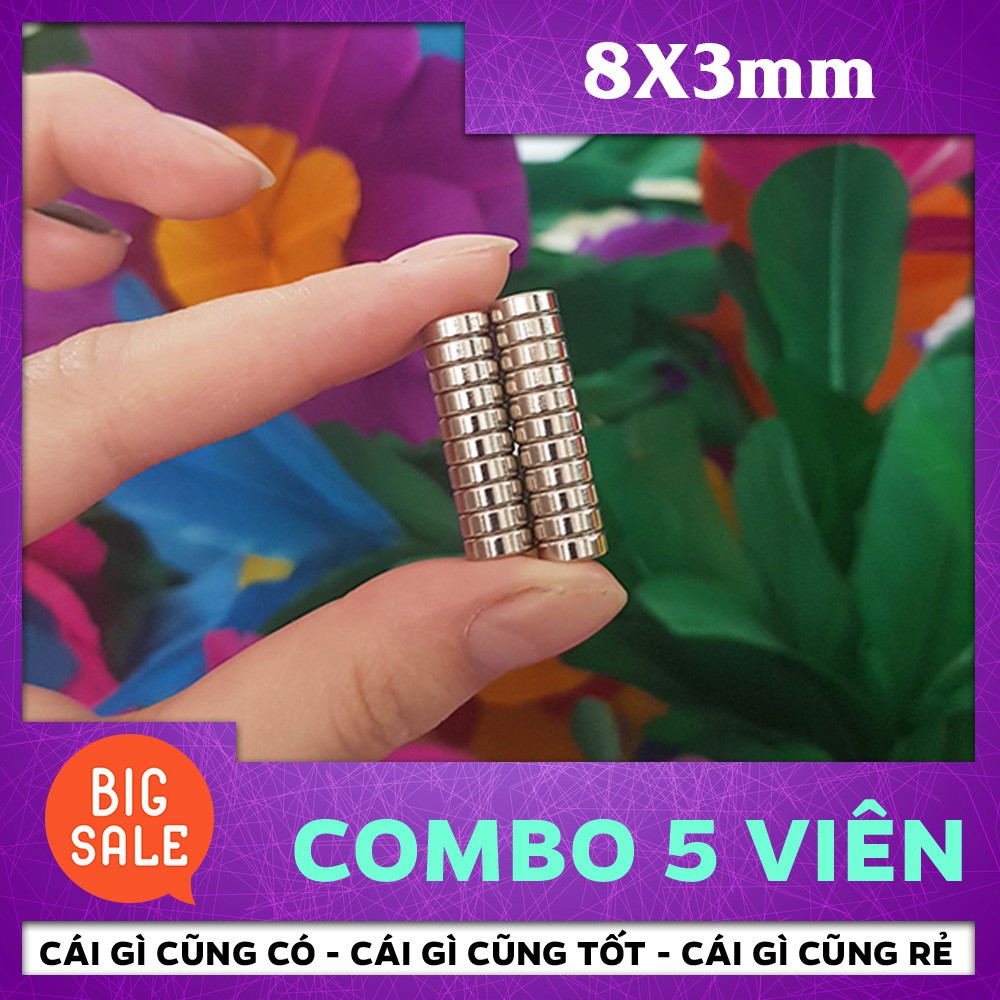 5 Viên Nam châm vĩnh cửu mạ Nikel kích thước 8*3mm