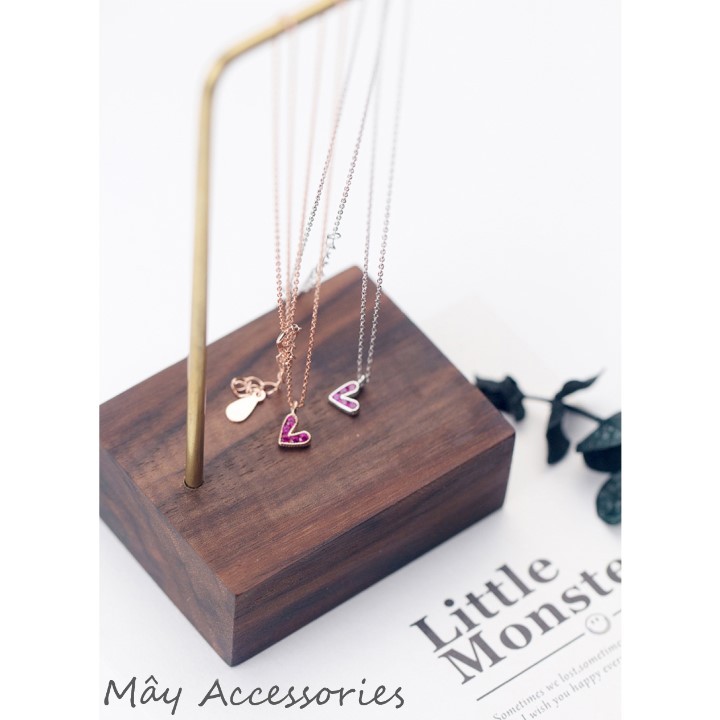 Dây chuyền bạc 925 cao cấp hình trái tim đính đá đỏ Mây Accessories