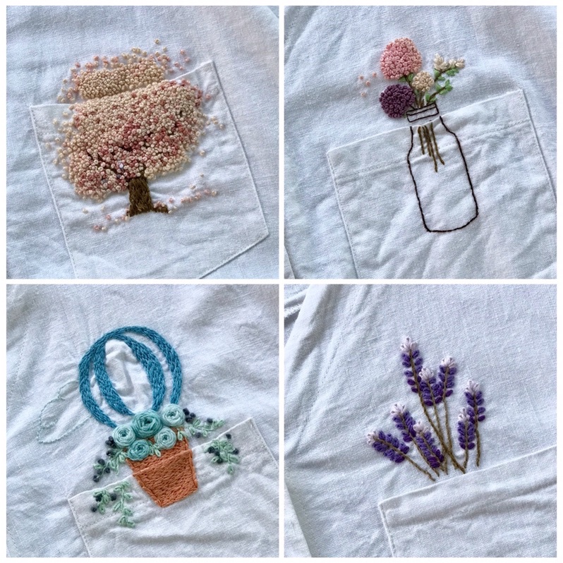 Đầm linen cổ tim suôn rộng thêu tay