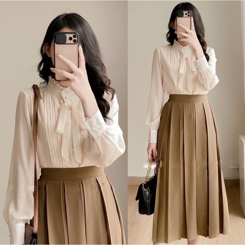 Áo sơ mi nữ dài tay RUBY HOUSE chất liệu tơ nhũ mã A77