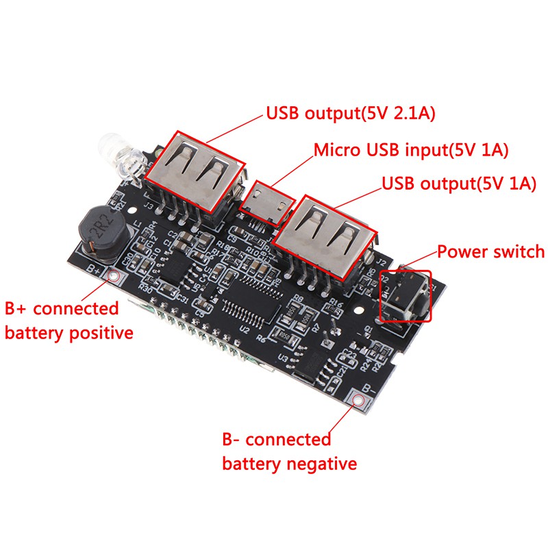 Bo Mạch Sạc Dự Phòng 2 Cổng Usb 5v 1a 2.1a