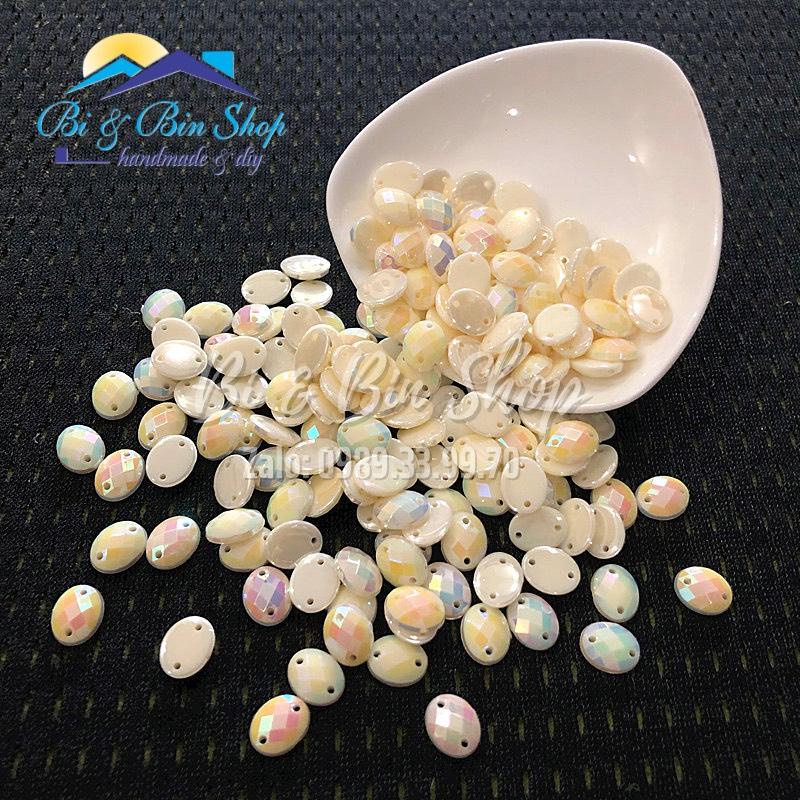 Đá Kết Oval Màu Kem Sữa Cừ Đính Kết Trang Phục Thời Trang, Làm Phụ Kiện Handmade
