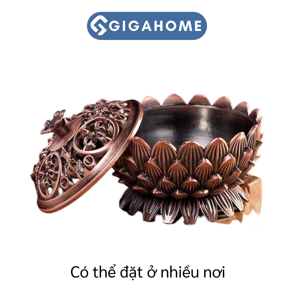 Lư Hương Đốt Xông Hương Trơm Bằng Hợp Kim Kẽn GGIAHOME Họa Tiết Hoa Sen 7384