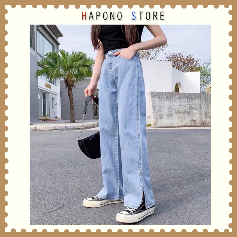 Quần jean ống suông rộng nữ đẹp quần bò đẹp lưng cao chất vải đẹp cao cấp Hot 2021 - HAPONO-J029