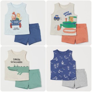 Set quần áo ba lỗ chất cotton cho bé trai H.M UK/US A.uth size 6/9m đến 3/4y