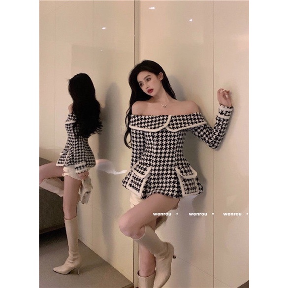 𝐎𝐑𝐃𝐄𝐑. Áo Trễ Vai Zicza Dạ Tweed Siêu Dày