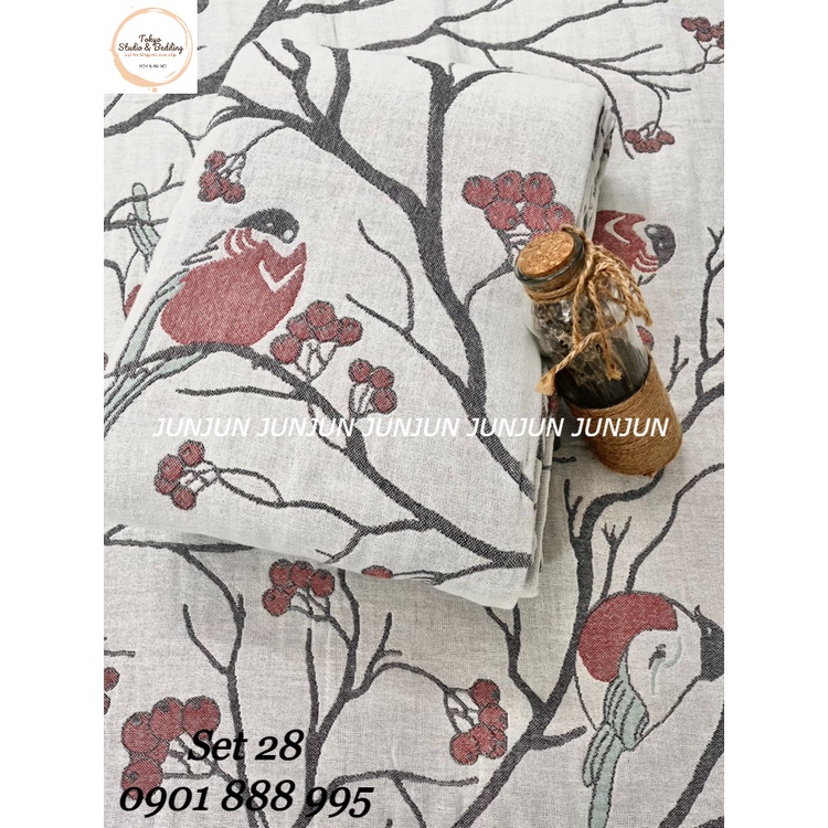 N16_SET Chăn Ga Gối vải Xô Organic cotton dòng Basic