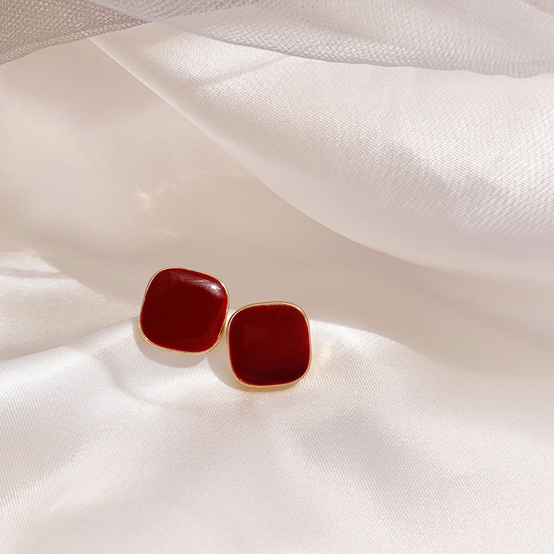 Bông Tai Mạ Bạc 925 Hình Vuông Màu Sắc Đơn Giản