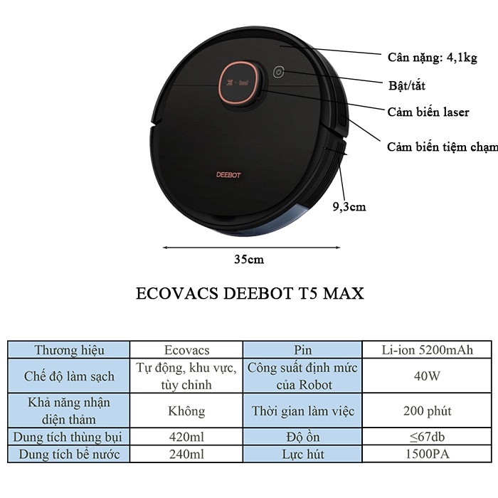 Robot Hút Bụi lau nhà Ecovacs T5 Max tự động thông minh cao cấp giá rẻ  - SENBOT.VN