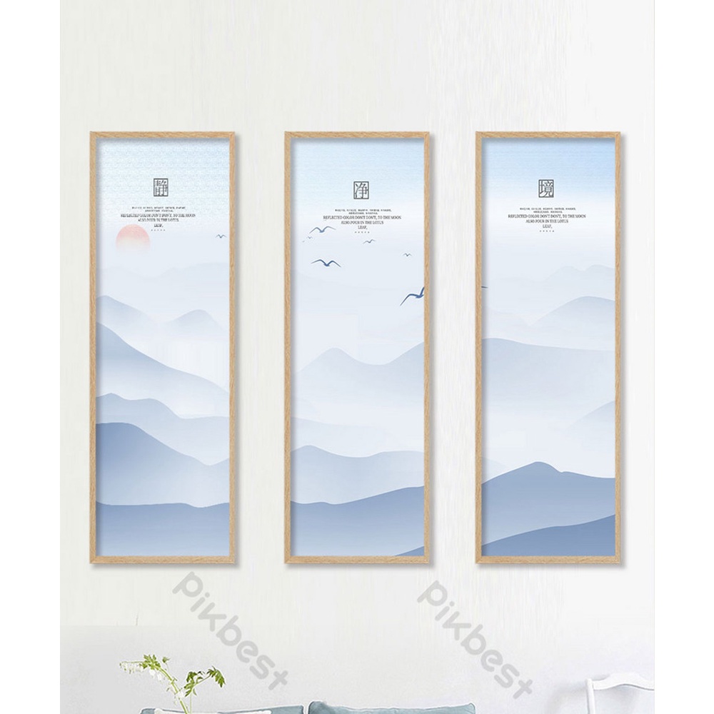 In hình ép gỗ Laminate TRANH TRUNG QUỐC - Mẫu 6 (3 Dọc 3x30x70). In ảnh theo yêu cầu