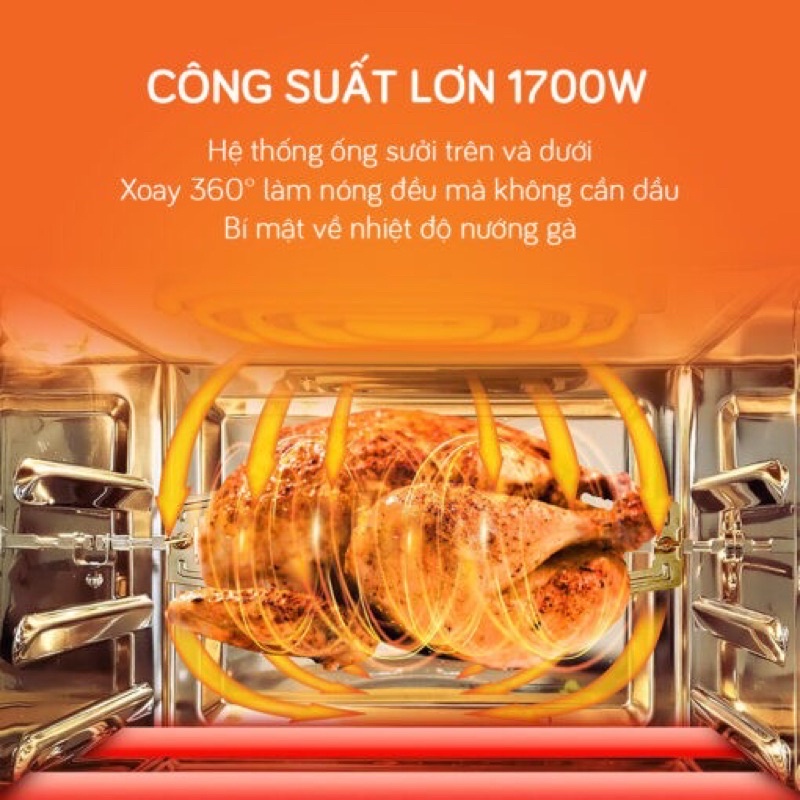 Nồi chiên không dầu Unie 999, bếp chiên không dầu 15L, nồi chiên gà nguyên con có trục xoay, chính hãng Unie, kèm Quà