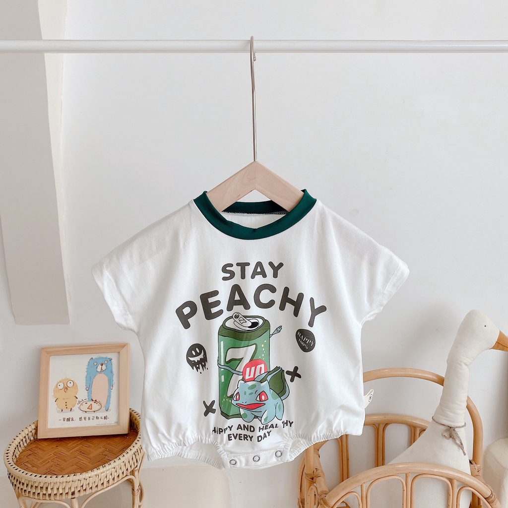 Bộ Áo Liền Quần Ngắn Tay Bằng Cotton Thiết Kế Dễ Thương Cho Bé 0-24 Tháng Tuổi