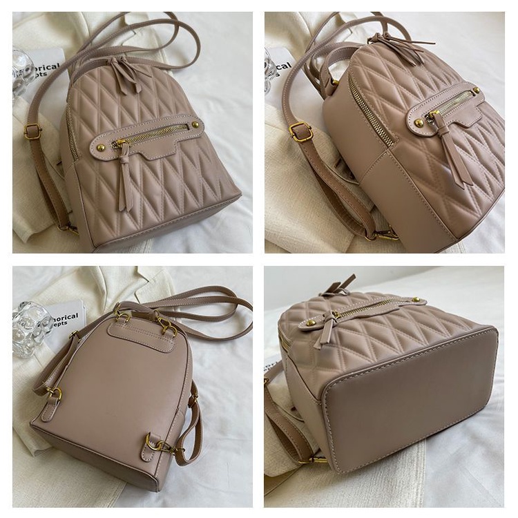 Ba Lô Da Chuwanglin Sọc Ca Rô Phối Khóa Kéo Đôi Thời Trang Cá Tính Cho Nữ